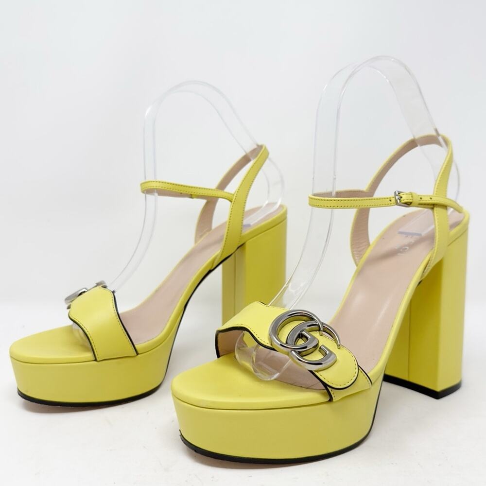 Gucci Yellow Platform Sandal Heels with Double G